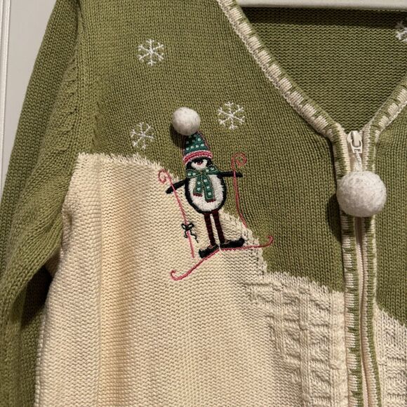Christopher Banks Penguin Christmas Cardigan Sweater Front Zipper Size XL - Picture 2 of 7